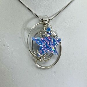 Blue and Multicolored Dichroic Glass Sterling Silver Artisan Pendant Necklace